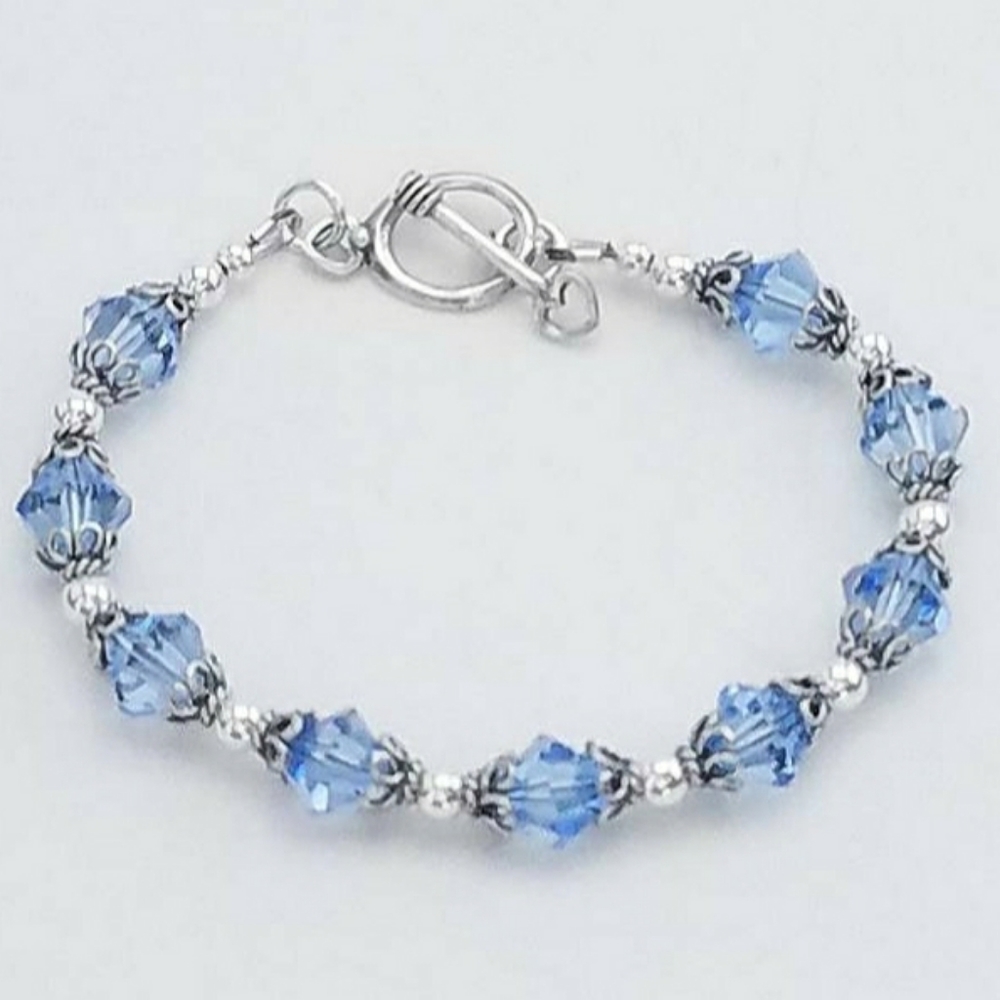 Sterling & Swarovski Blue Bracelet 7.25" Toggle